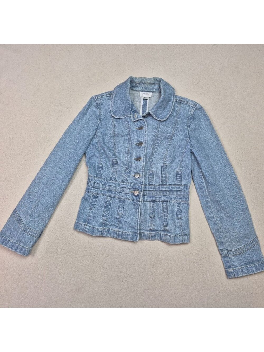 Loft Women's Blue Stretch Denim Premium Quality Jacket Peter Pan Collar Sz S